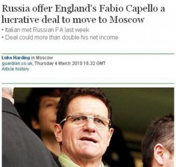 俄足協(xié)2倍年薪求賢 卡佩羅世界杯后或赴俄羅斯