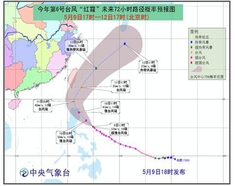 超強(qiáng)臺(tái)風(fēng)紅霞路徑圖