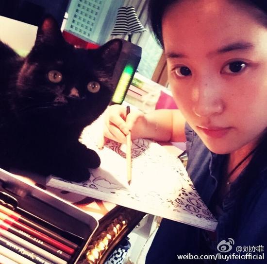 劉亦菲素顏畫畫