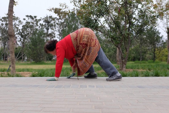 鄭州公園爬行晨練