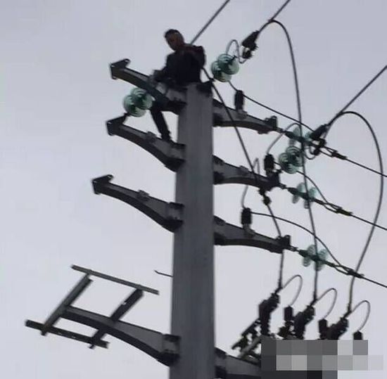 女友吵架男子爬上高壓電線(xiàn)桿觸電