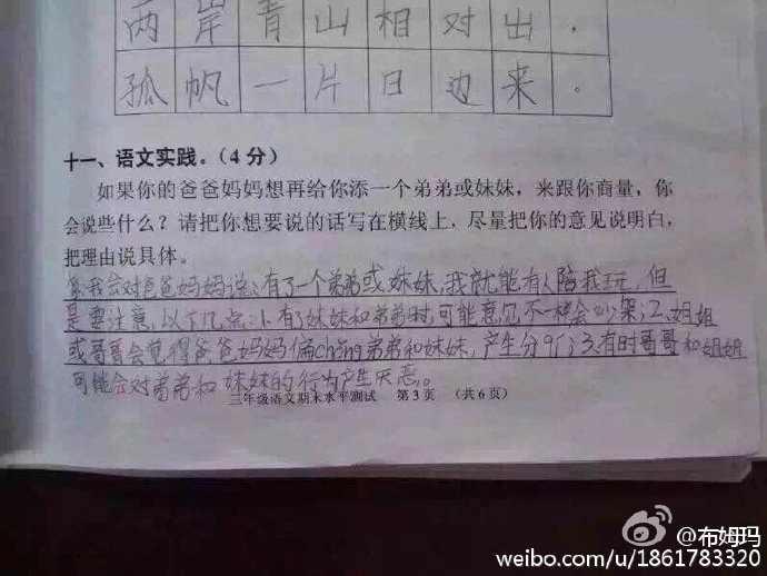 小學(xué)生二孩神回復(fù)