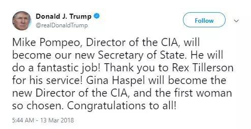 美國務(wù)卿被解職