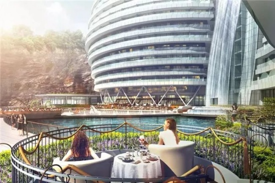 中國(guó)再造建筑奇跡 上海世茂深坑洲際酒店