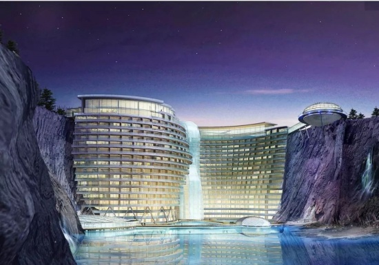 中國(guó)再造建筑奇跡 上海世茂深坑洲際酒店