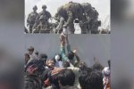 美國海軍陸戰隊在鐵絲網上接嬰兒